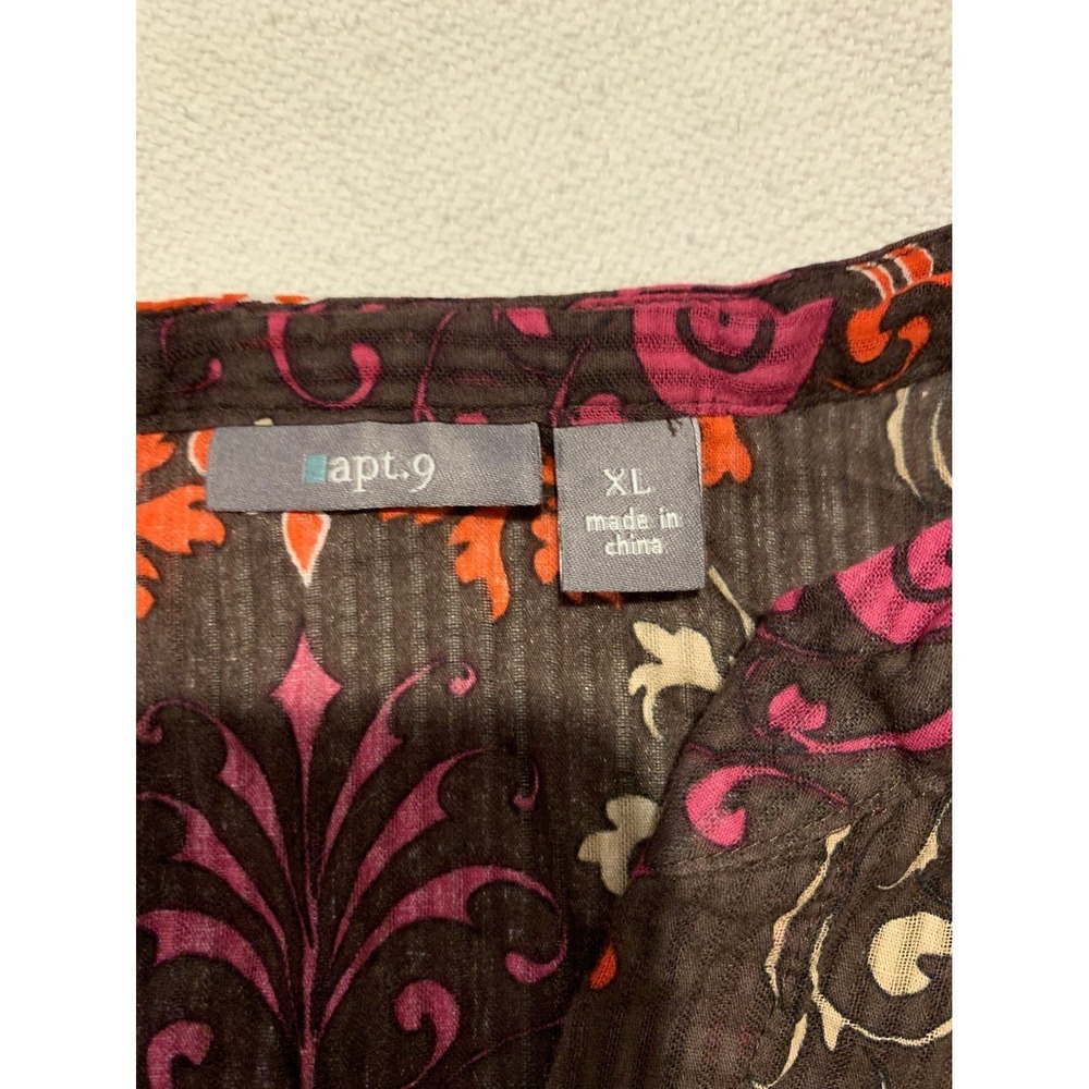 Apt 9 Brown Floral Print Short Sleeve Blouse Top Size XL‎ - Picture 2 of 2
